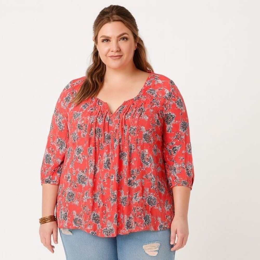Torrid Womens Floral Print Chiffon Pintuck Top Fading Garden Plus Size 2 | 2X